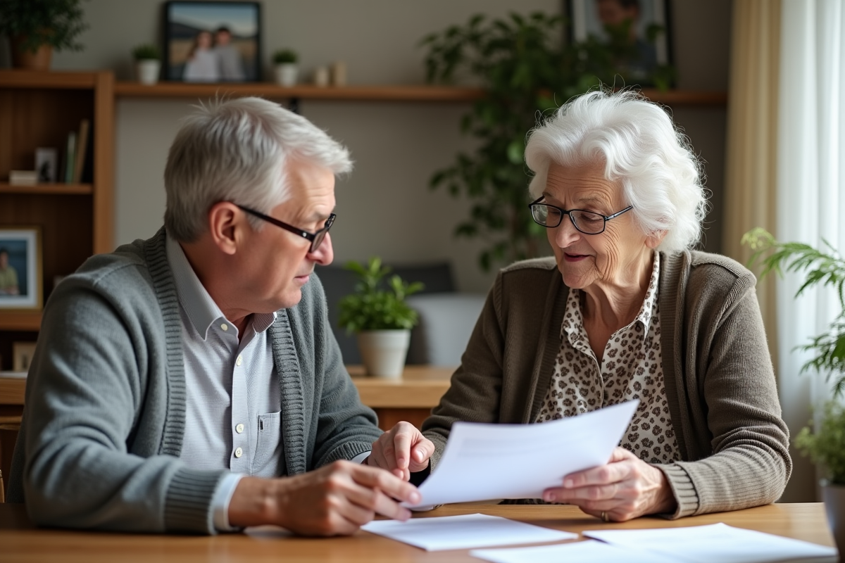 Femme âgée avec assistante sociale dans un salon chaleureux