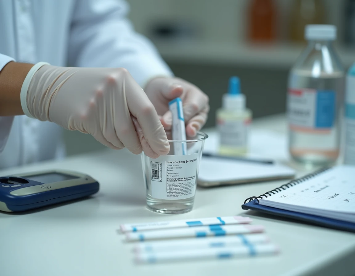 Analyse d'urine pour détecter la microalbuminurie chez un patient atteint de diabète de type 2 en laboratoire médical
