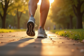 Chaussures de sport sur un chemin de parc ensoleille