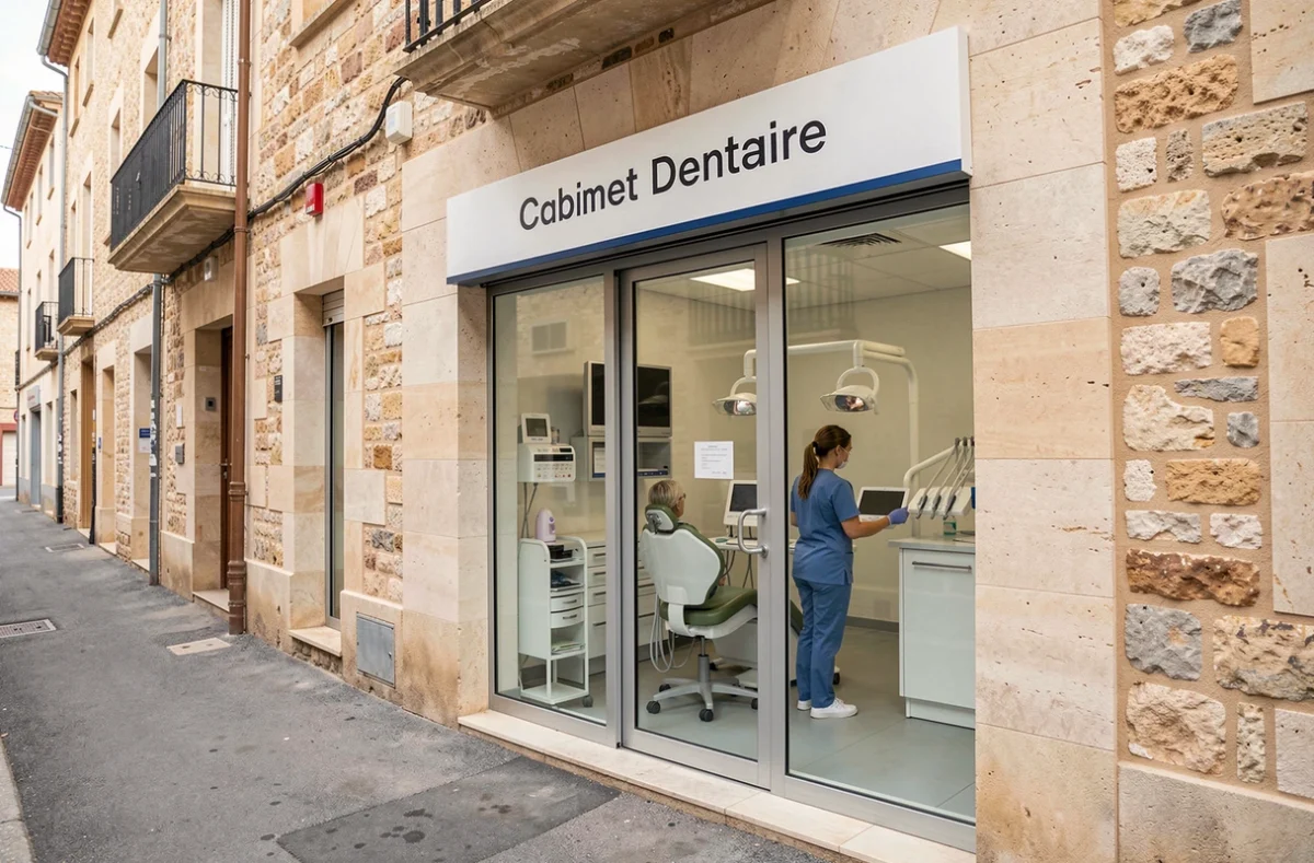 Façade moderne du Cabinet dentaire Pierre Curie à Narbonne avec entrée accueillante