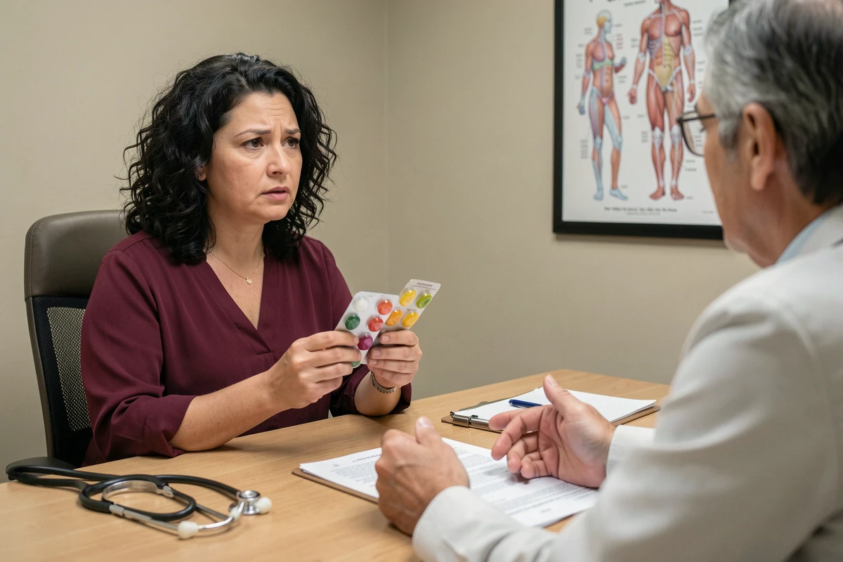 Patiente consultant un médecin au sujet des effets secondaires du Guggul PLUS