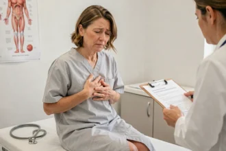 Femme consultant un médecin pour des douleurs aux côtes déplacées lors d'un examen médical