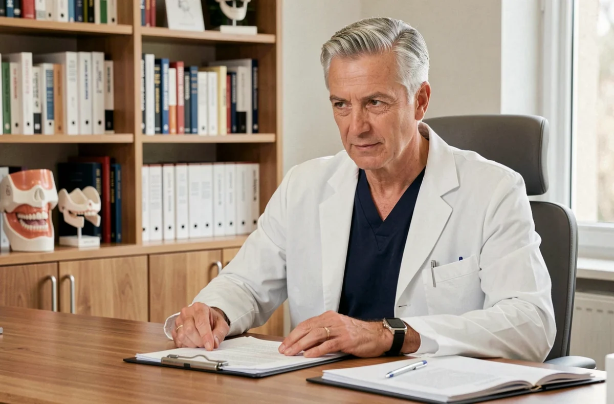 Docteur François-Henri Deville dentiste expérimenté consultan dans son bureau à Carcassonne