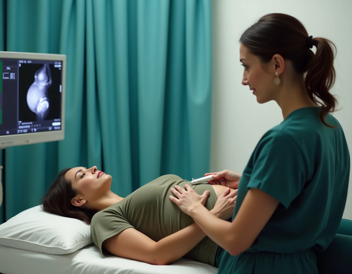 Échographie abdominale chez une jeune femme pour le diagnostic de kystes ovariens