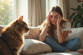 Jeune femme allergique aux yeux dans un salon lumineux