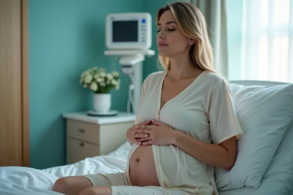 Femme enceinte en relaxation dans une salle de maternité