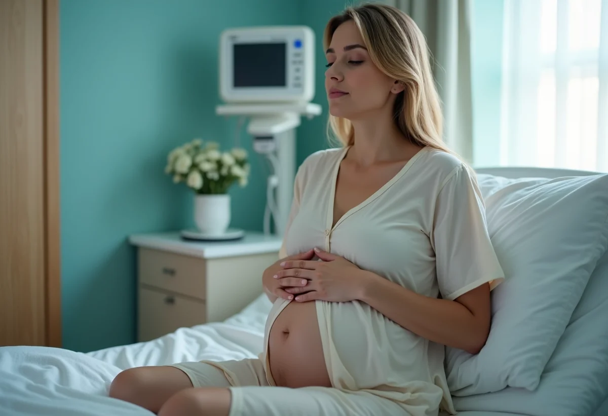 Femme enceinte en relaxation dans une salle de maternité
