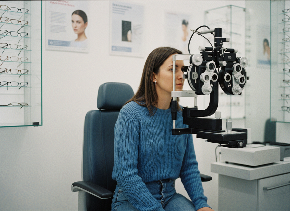 Femme lors d'un examen de vue dans une clinique moderne