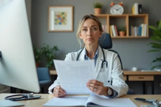 Femme médecin en consultation dans un cabinet moderne