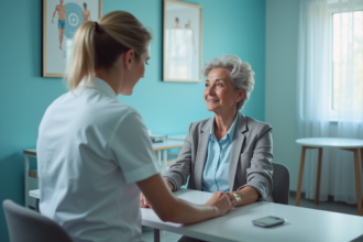 Femme d'âge moyen en consultation médicale calme