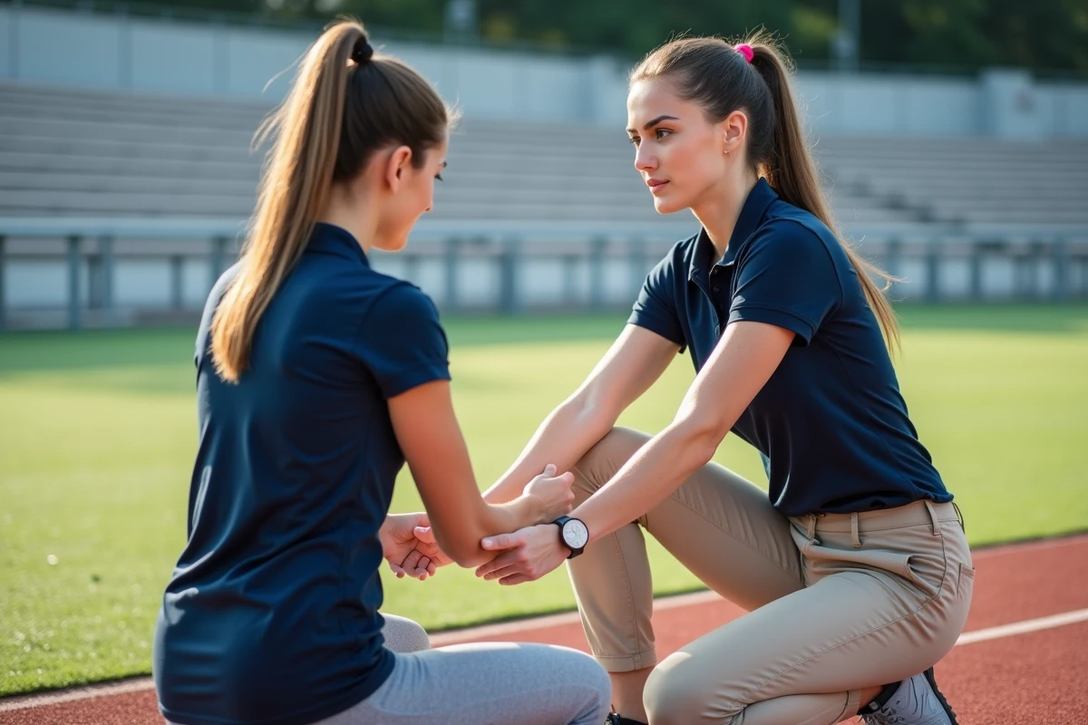 Physiothérapeute femme montrant un étirement à une coureuse