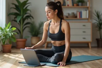 Femme en séance de Pilates à la maison sur un tapis
