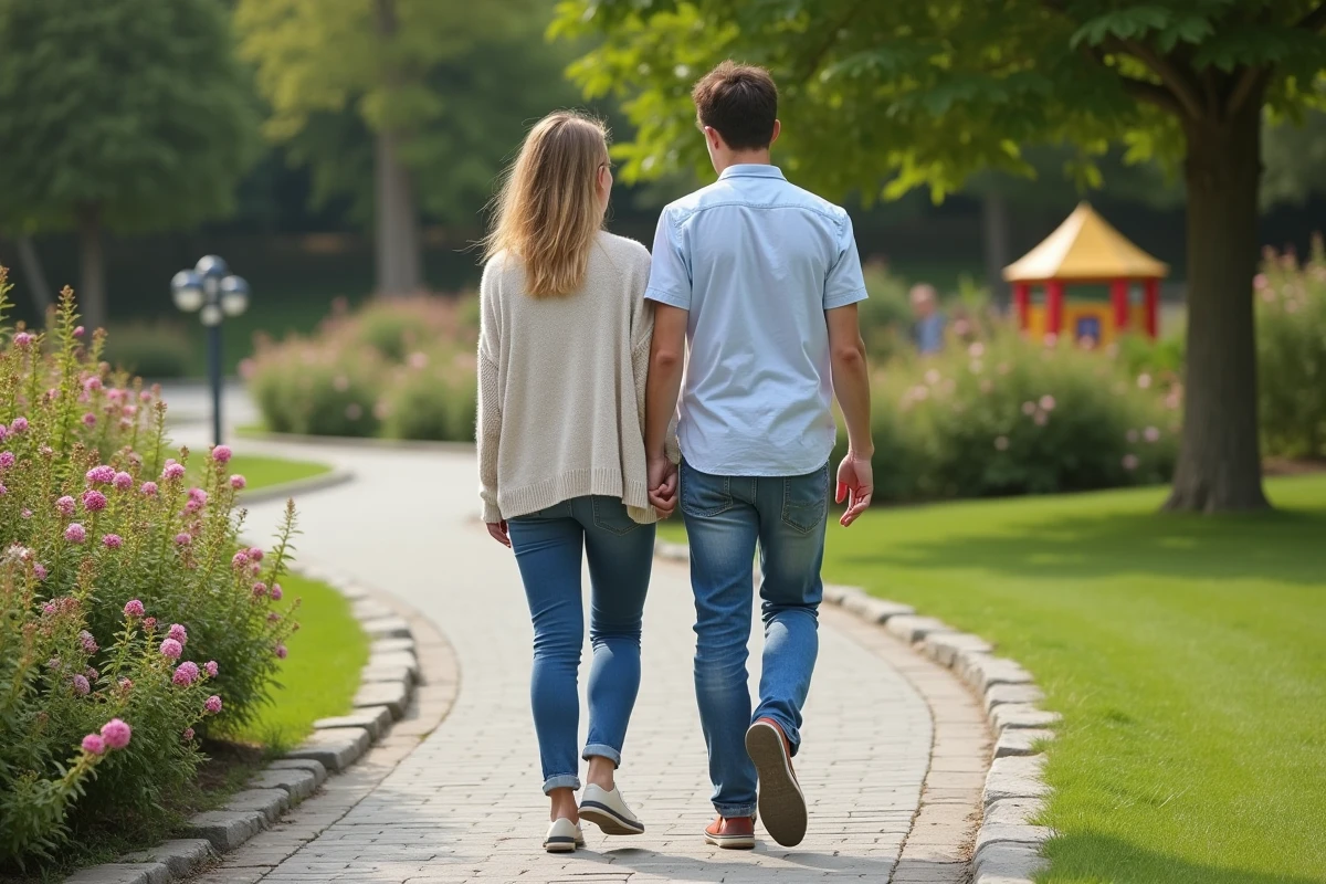 Femme espérant marcher dans un jardin avec son partenaire