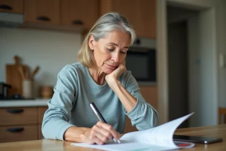 Femme méditative à la maison consulte ses résultats médicaux