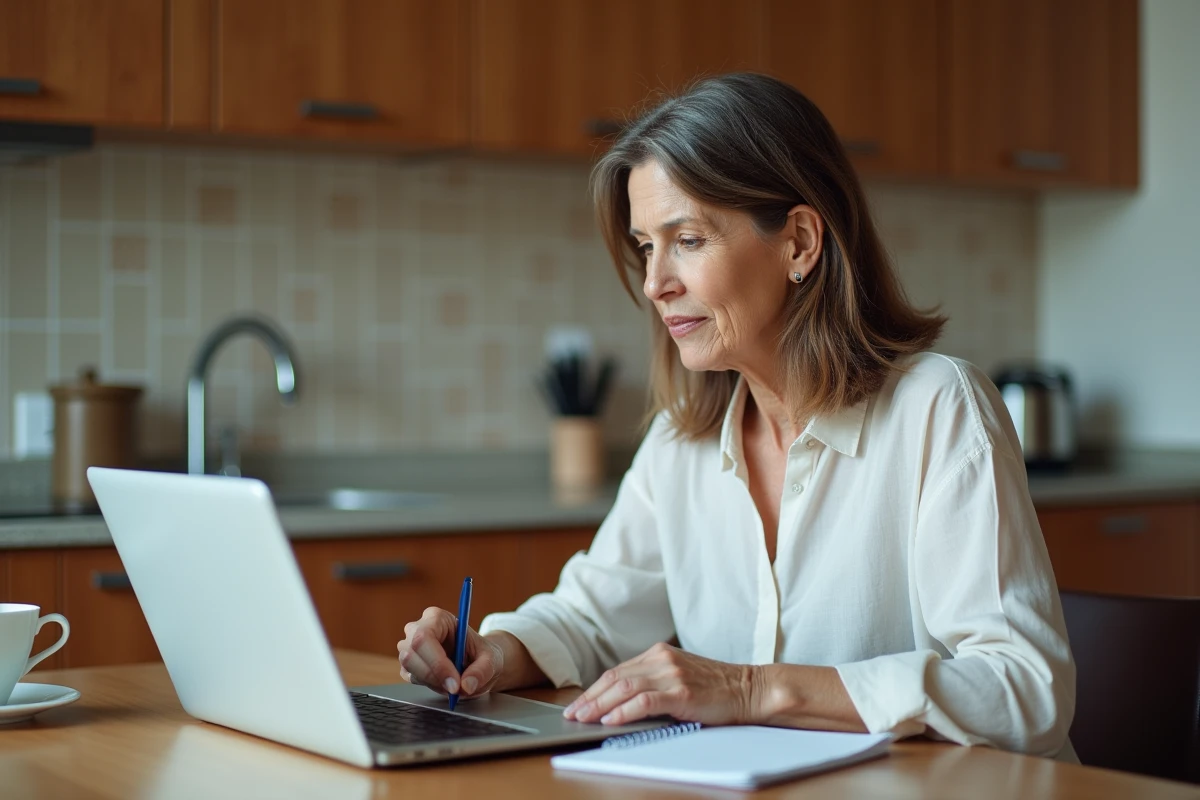 Femme prenant des notes sur les symptômes du cancer de la mâchoire avant de prendre rendez-vous chez son médecin