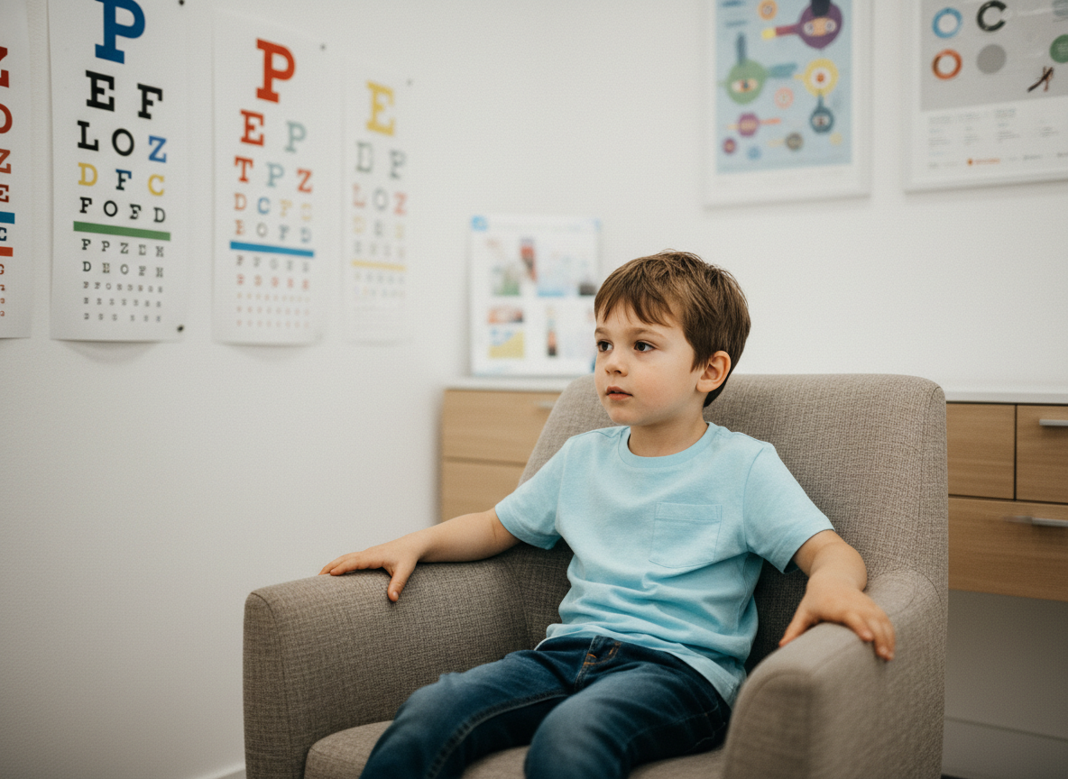 Jeune garçon de 6 ans dans un cabinet d'optométrie
