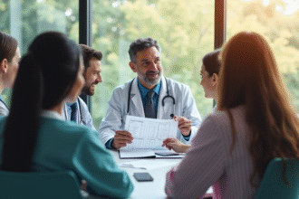 Groupe de personnes discutant prévention santé au cabinet