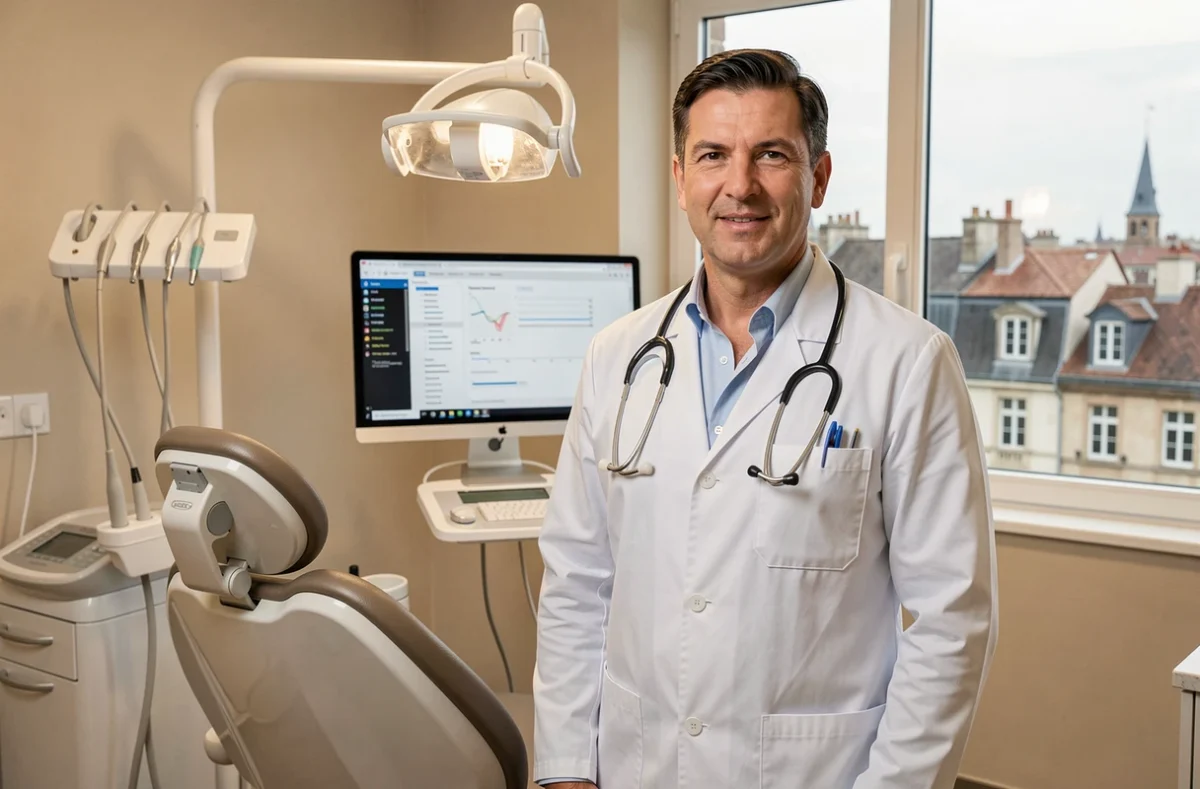 Portrait professionnel de l'orthodontiste Henri Fakhri dans son cabinet à Dijon