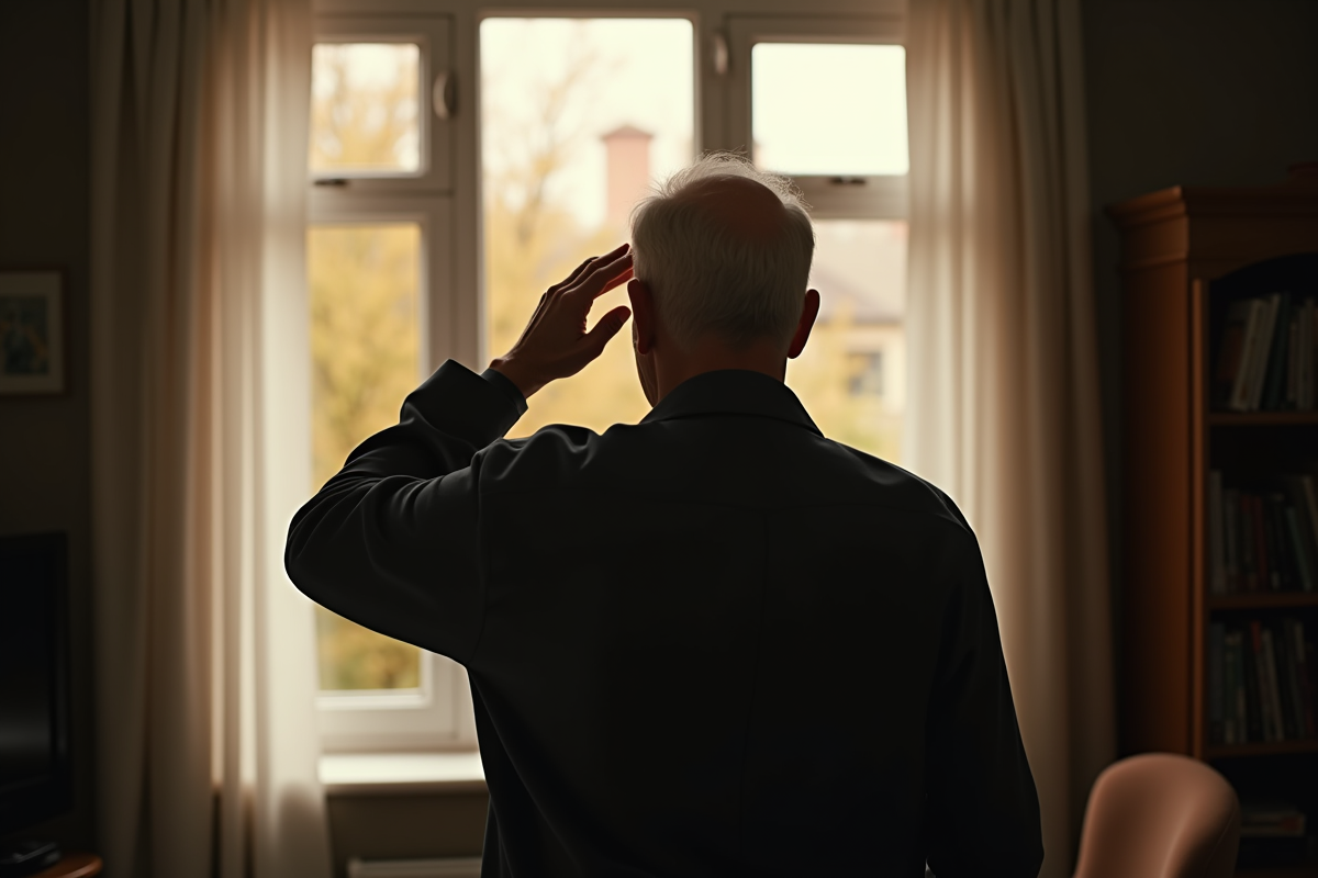 Homme âgé vu de dos près d