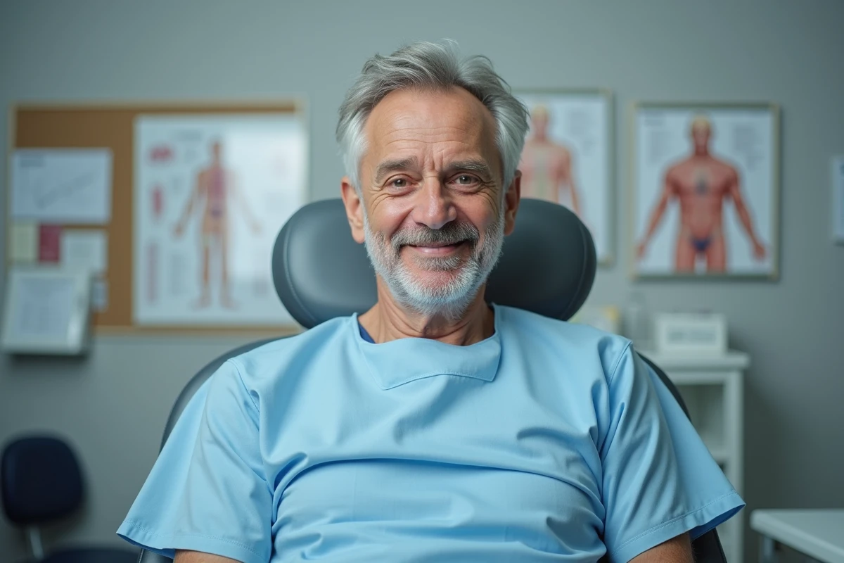 Homme d'âge moyen lors d'un examen ORL en clinique