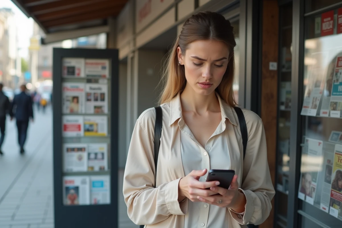 Jeune femme regardant son smartphone près d