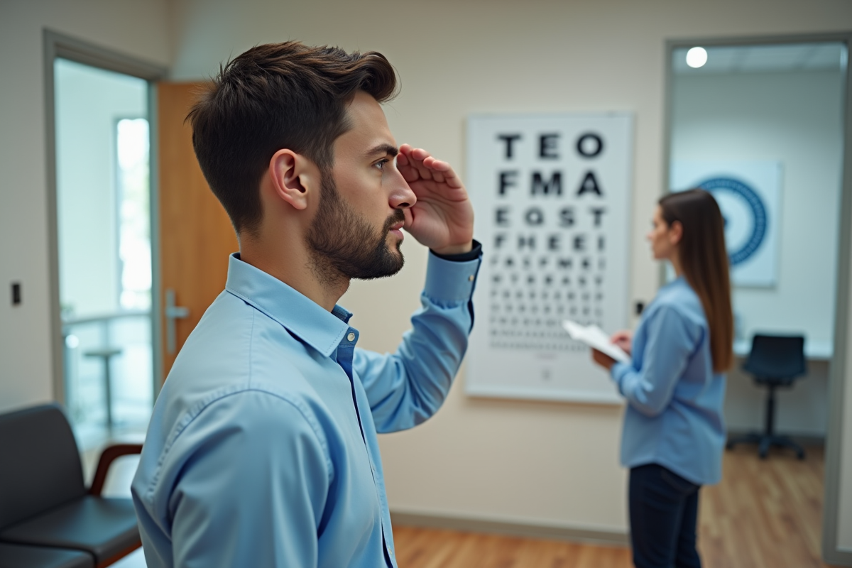 Jeune homme faisant un test de vue en cabinet