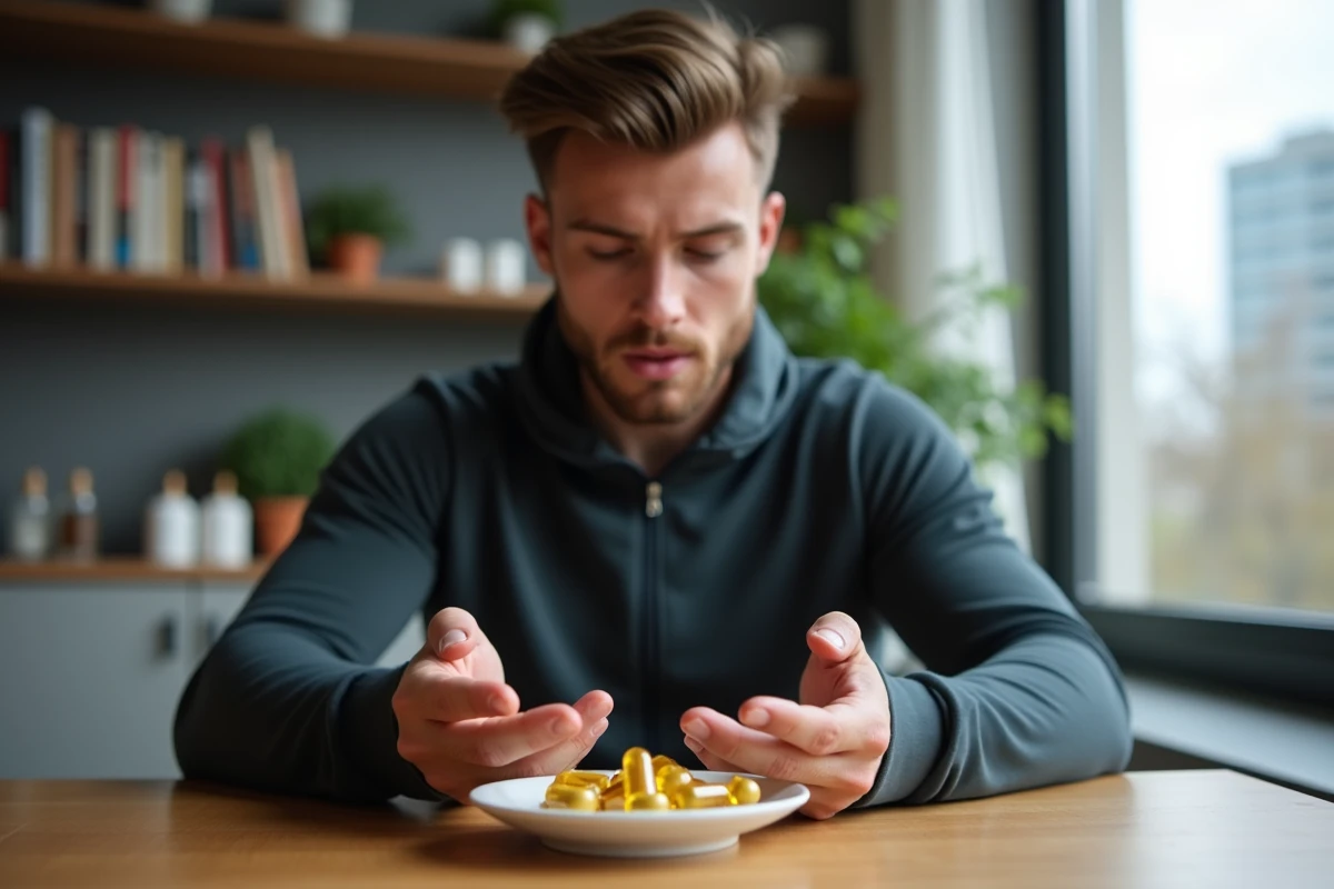 Jeune homme contemplant des capsules d omega dans un salon