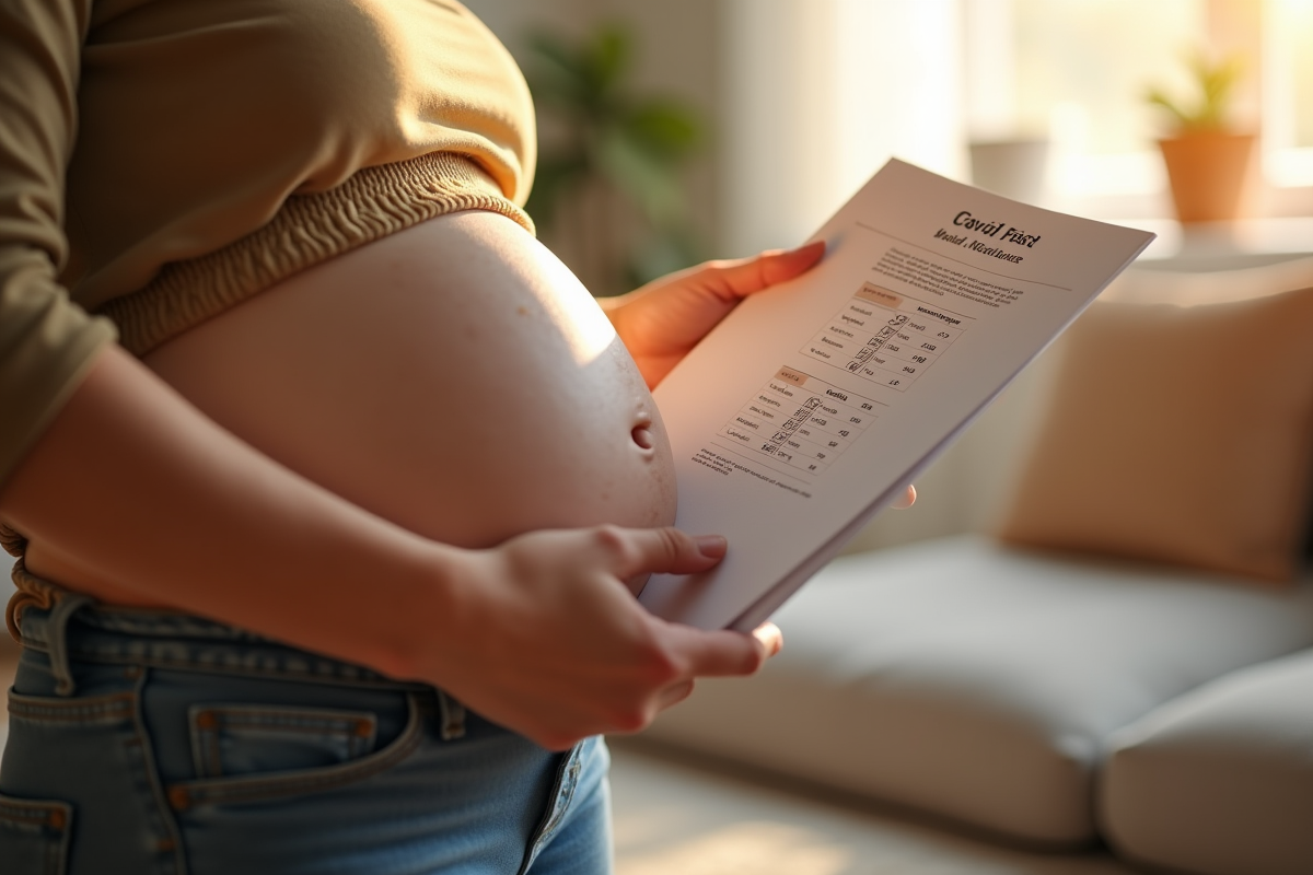 Mains de femme enceinte tenant carnet de santé et résultats