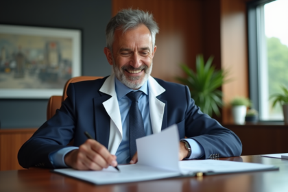 Medecin confiant en costume et blouse dans un bureau moderne