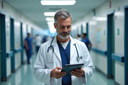 Médecin en blouse blanche dans un hôpital animé