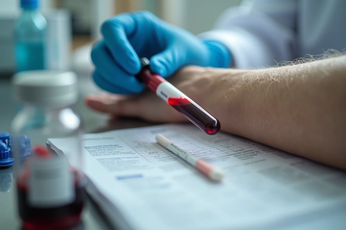 Prélèvement sanguin sur le bras d'une personne âgée dans un laboratoire d'analyses médicales