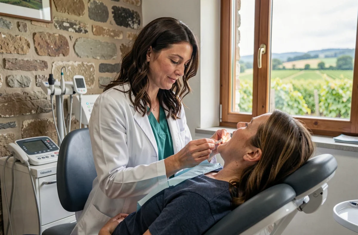 L'orthodontiste Renata Barroso De Carvalho ajustant un appareil dentaire dans son cabinet rural à Asnois